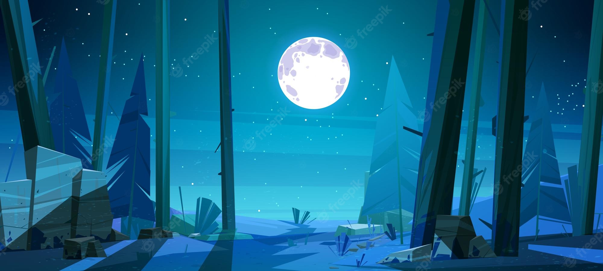 Premium Vector Night Forest Twilight Landscape With Rocks And