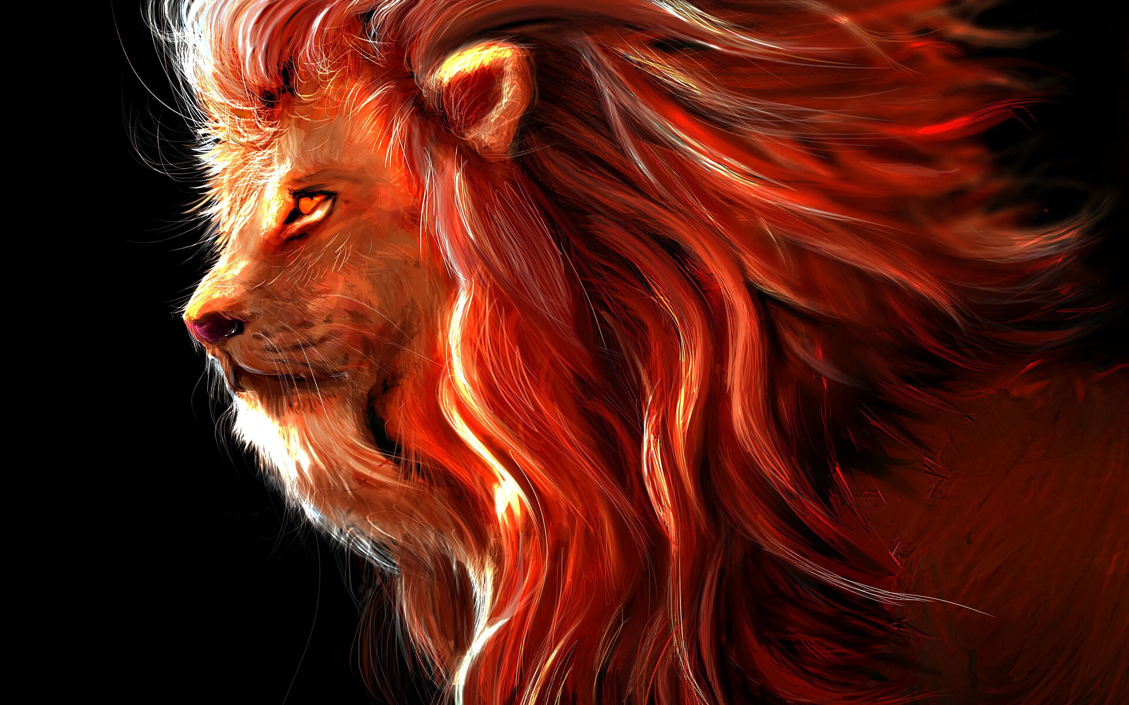 Art Lion Predator Painting Rendering Digital Big Cat King