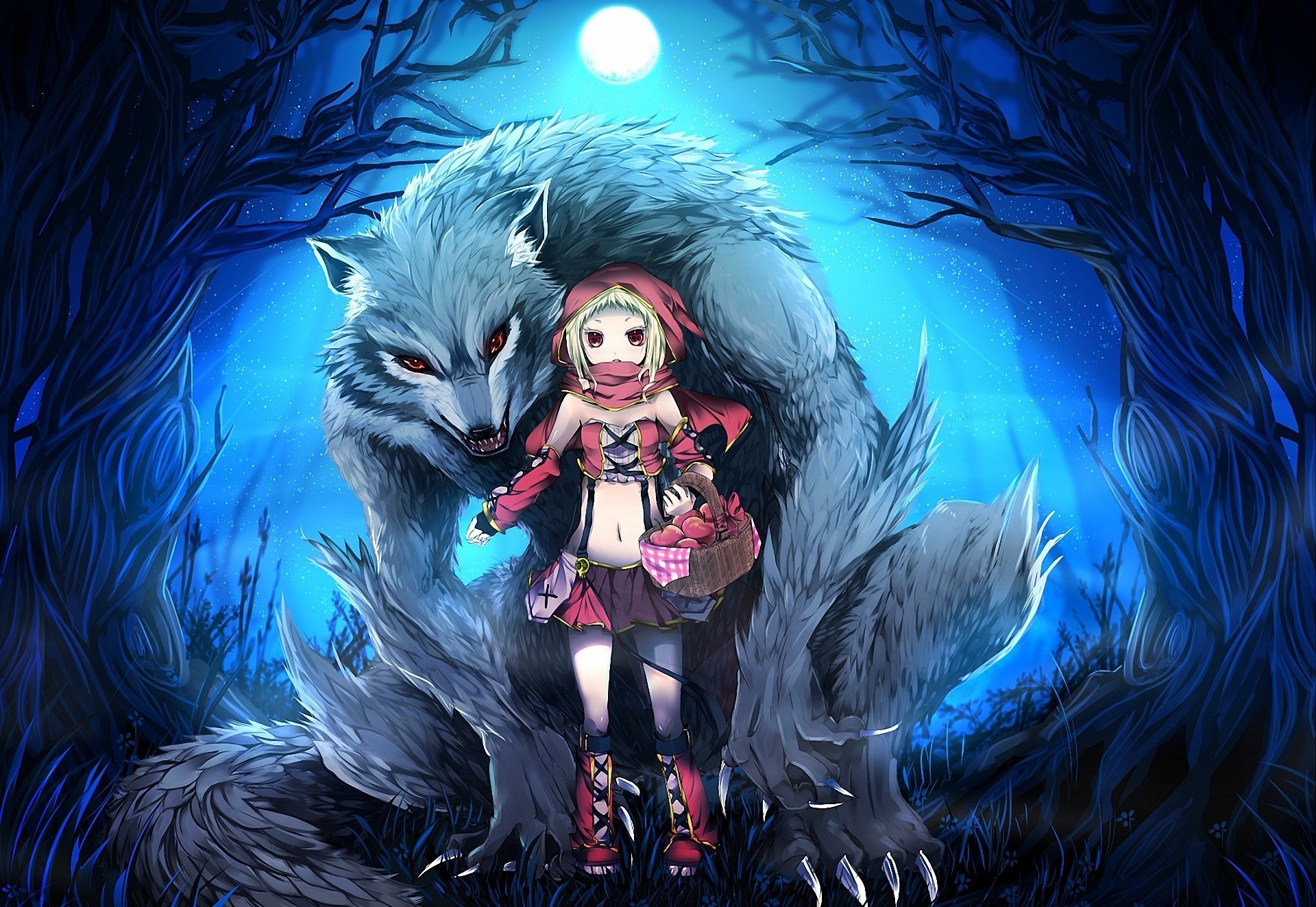 Red Riding Hood Eyes Anime Girls Wolves Wallpaper Background