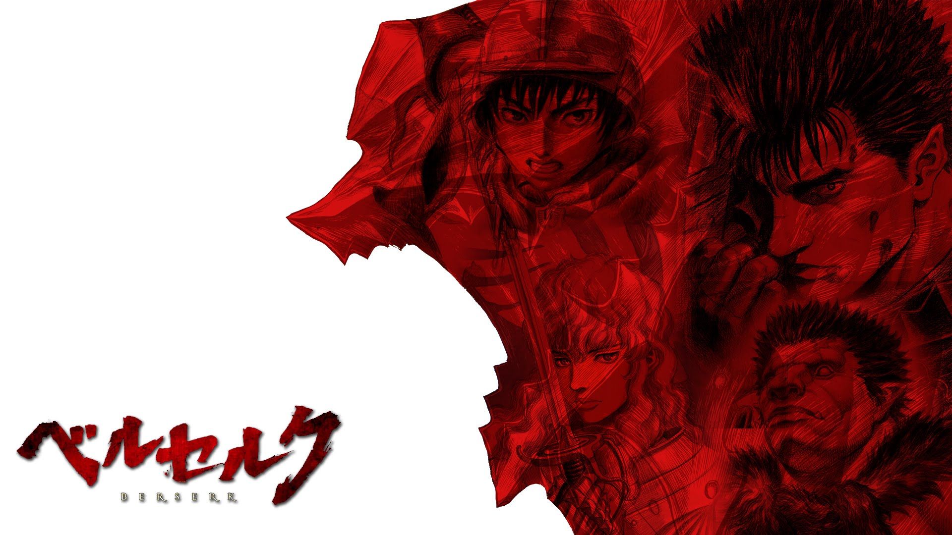 Red-toned artwork featuring characters from the manga and anime series Berserk