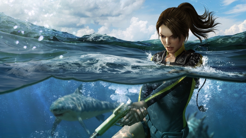 Lara Croft Sharks Ponytails Tomb Raider Underworld Wallpaper