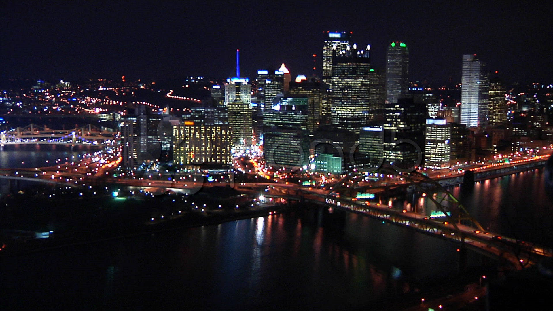 Pittsburgh Skyline Night Stock Video HD Footage