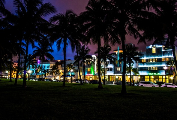 Wallpaper Miami Florida South Beach Night Palm Car House Hotel