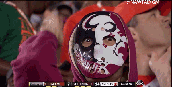Florida State Seminoles fan with hockey mask creepily stares into ABC
