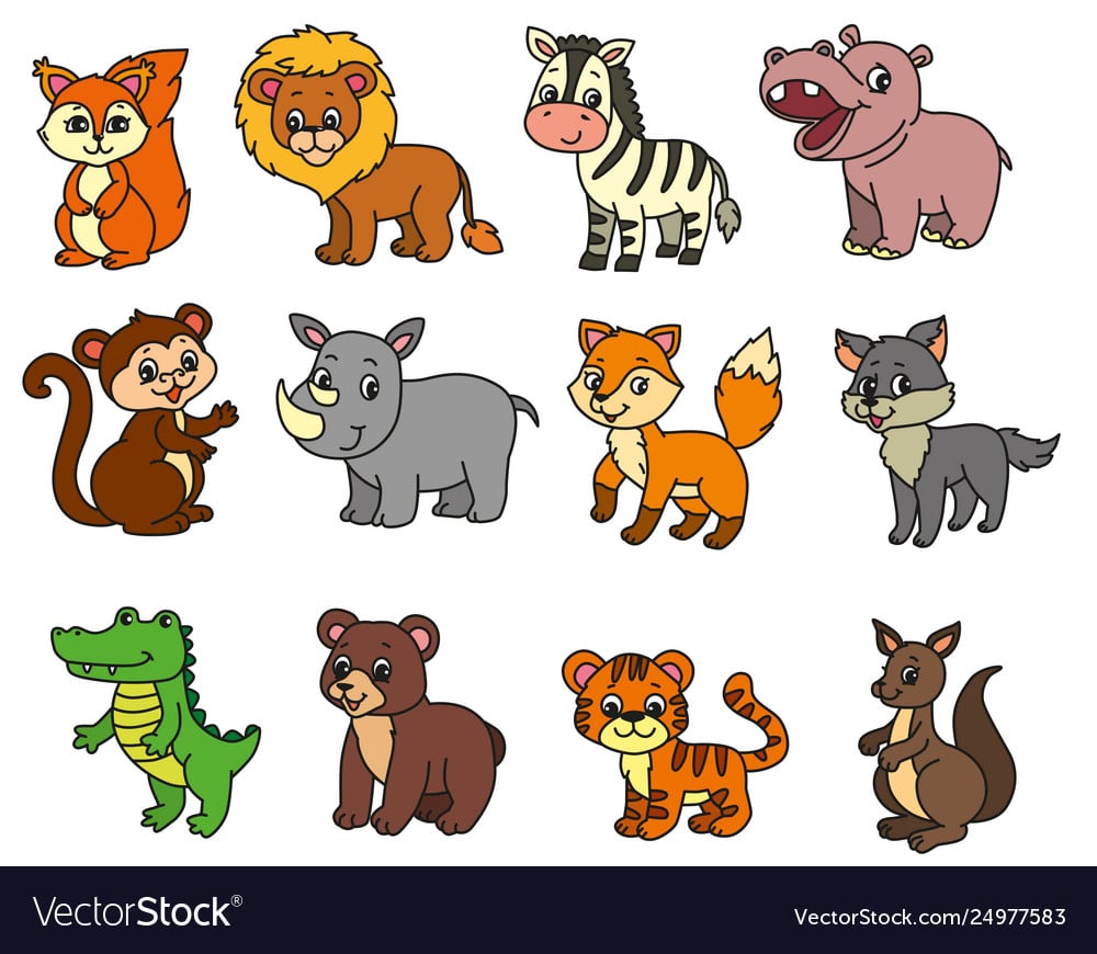 Wild animals cartoon Royalty Vector Image 1000x870