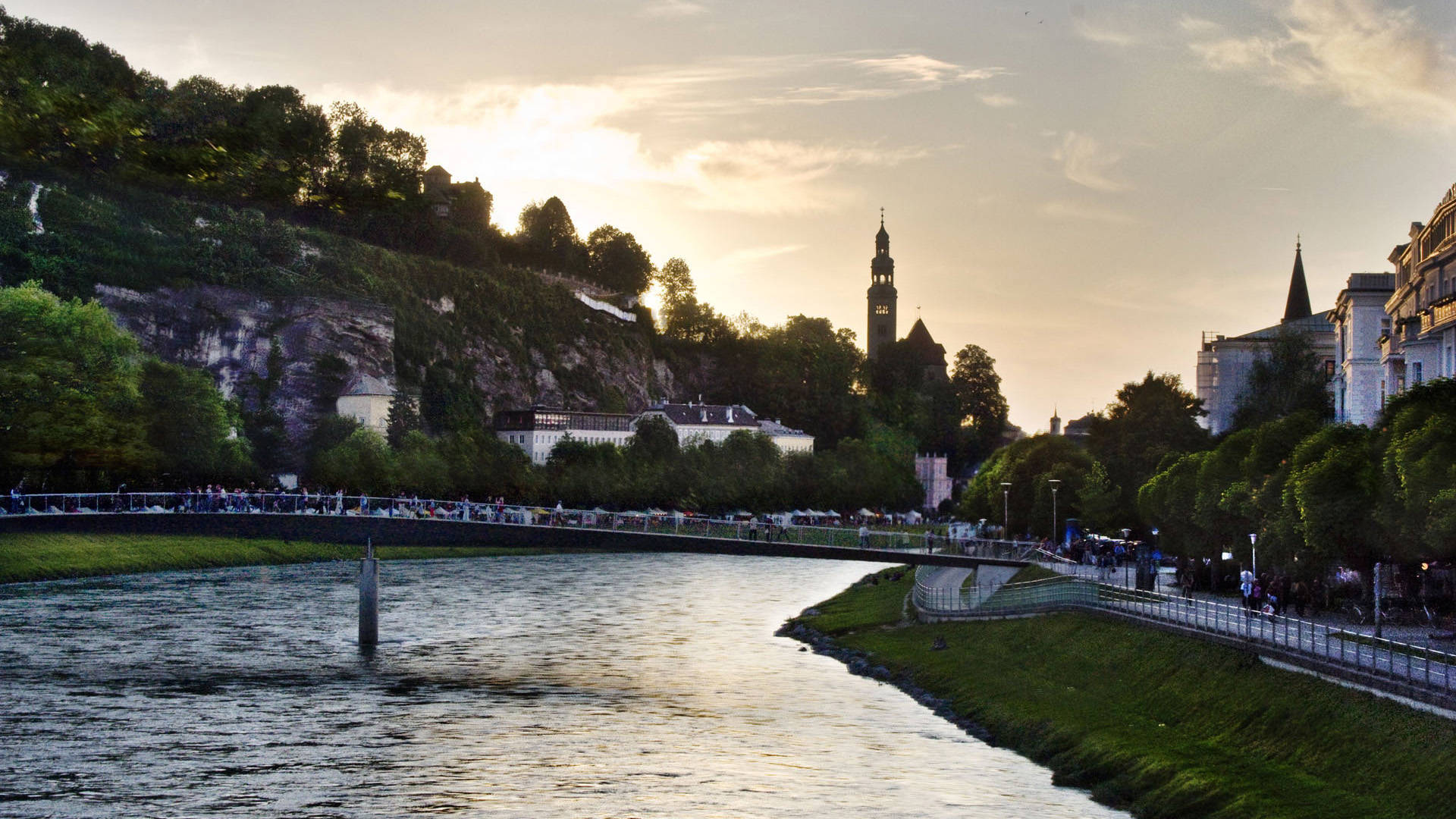 Salzach River In Salzburg Austria City Wallpaper