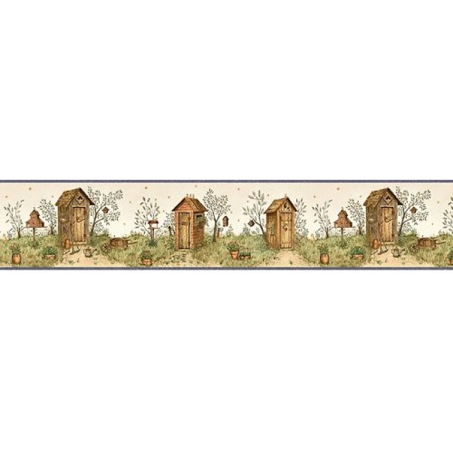 Free download OUTHOUSES w NAVY BLUE EDGE WALLPAPER BORDER All 4 Walls