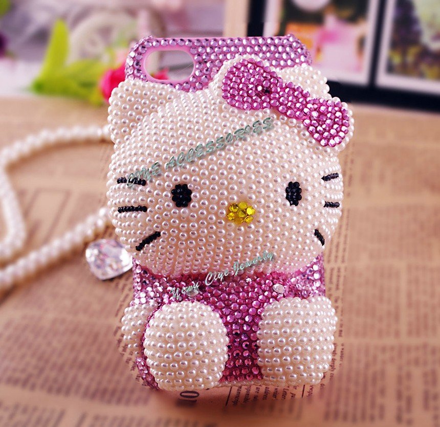 3d Hello Kitty Case For iPhone 4s Rhinestone Bling Cell Phone