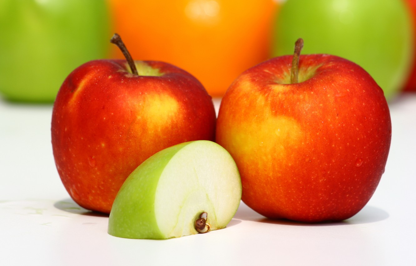 Wallpaper Macro Red Green Apples Food Slice Fruit