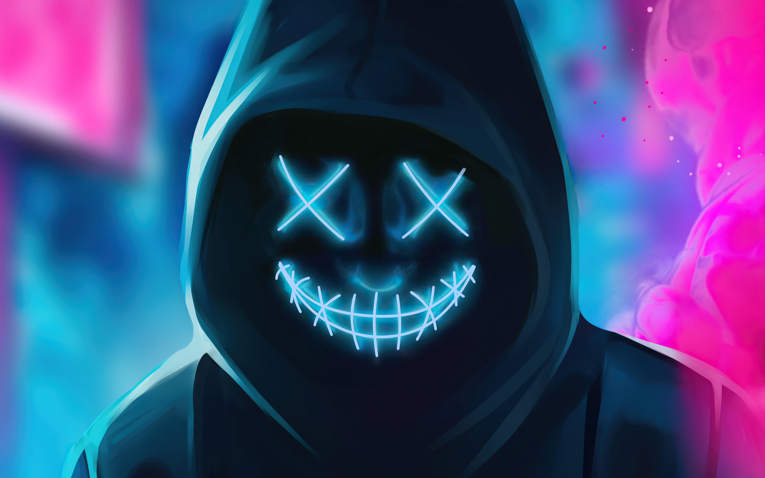 Neon Guy Mask Smiling 4k Wallpaper Resolution HD Image