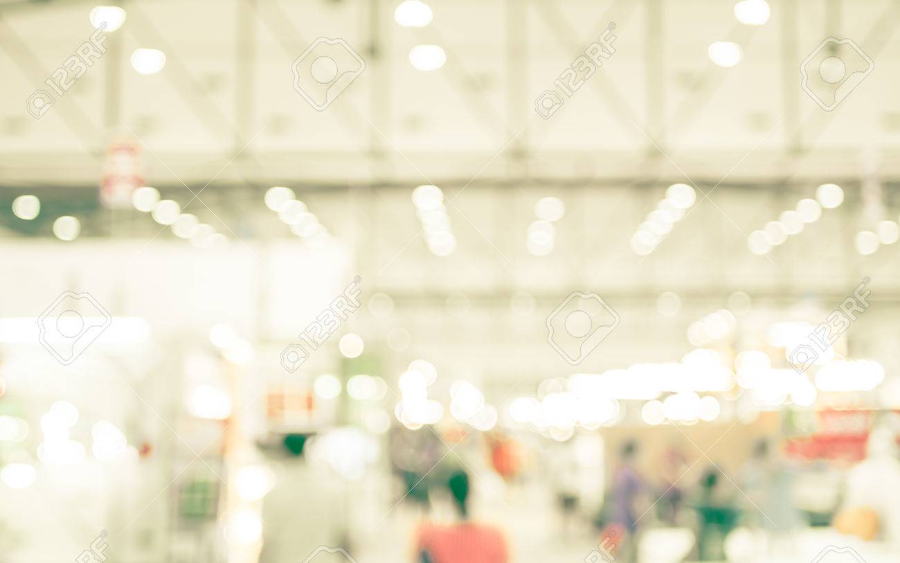 Blurred Background Crowd Of People In Expo Fair With Bokeh
