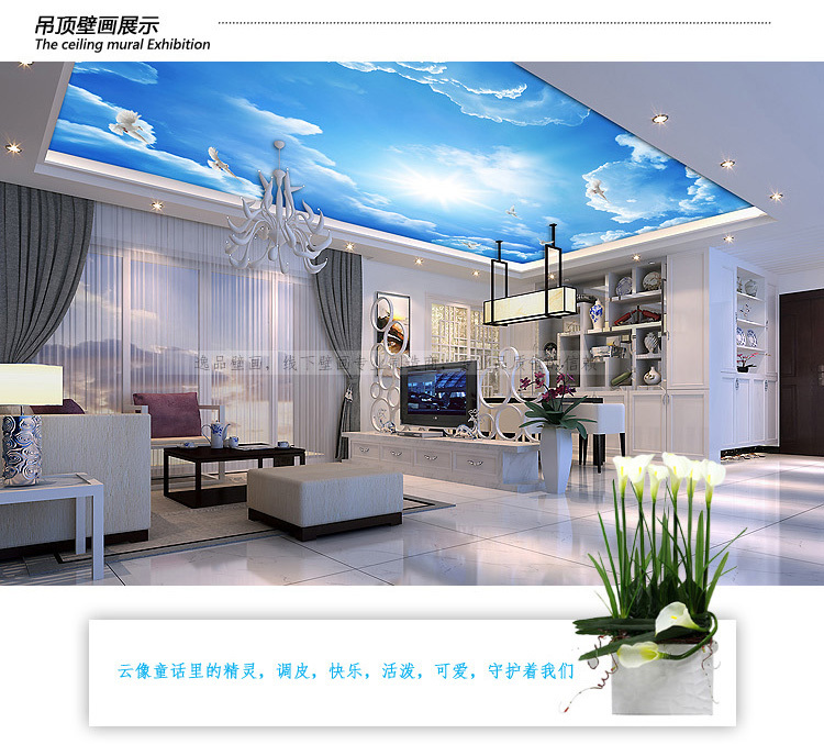 3d Mural Wallpaper Blue Sky Ceiling Wall Painting