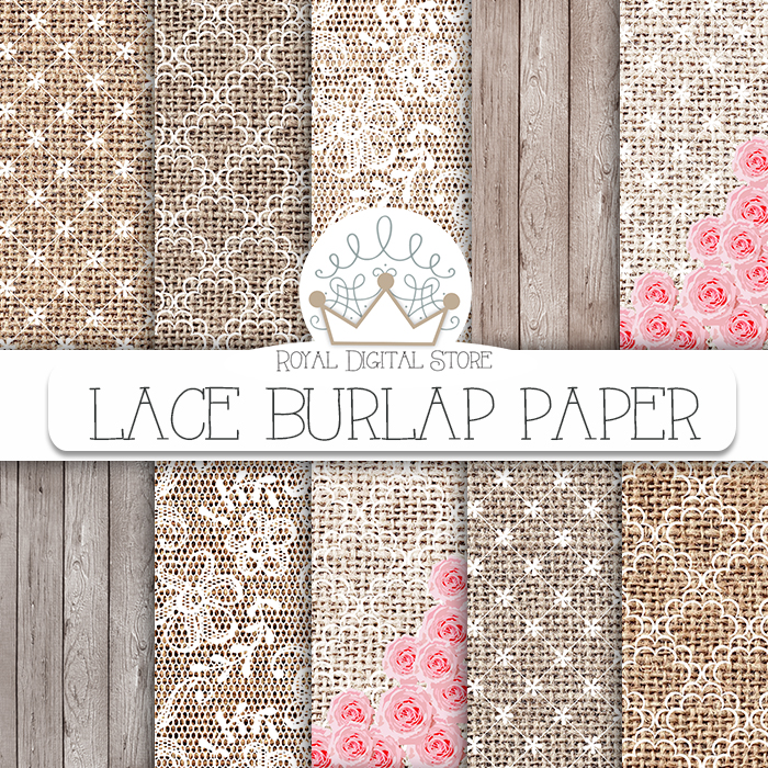Burlap Lace Digital Paper With Brown