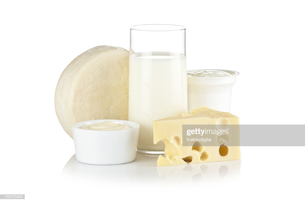 Dairy Products Shot On Reflective White Background High Res Stock