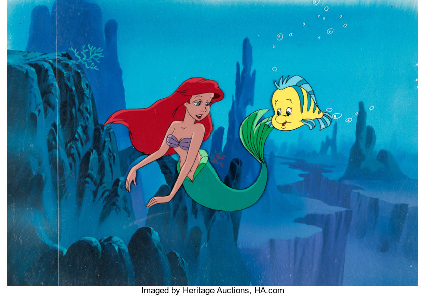 The Little Mermaid Tv Series Ariel And Flounder Production Cel