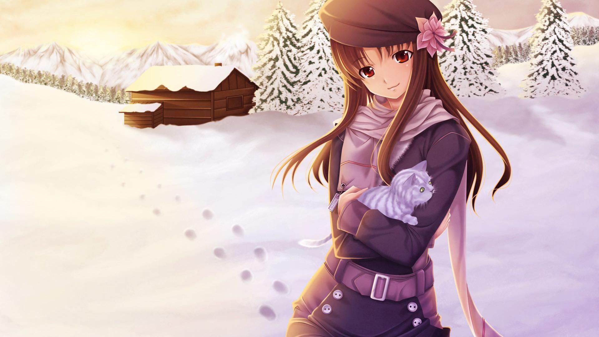 Anime Girl Winter Snow HD Wallpaper Of