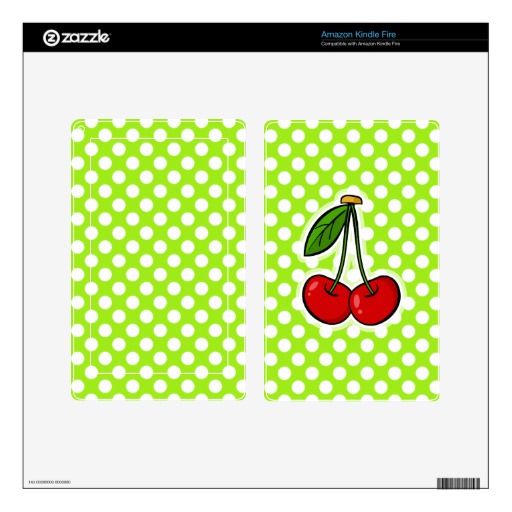 Cute Cherries On Green Yellow Polka Dots Skin For Kindle Fire