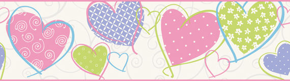 Love U Lots Hearts Pastel Wall Paper Border Sticker Outlet