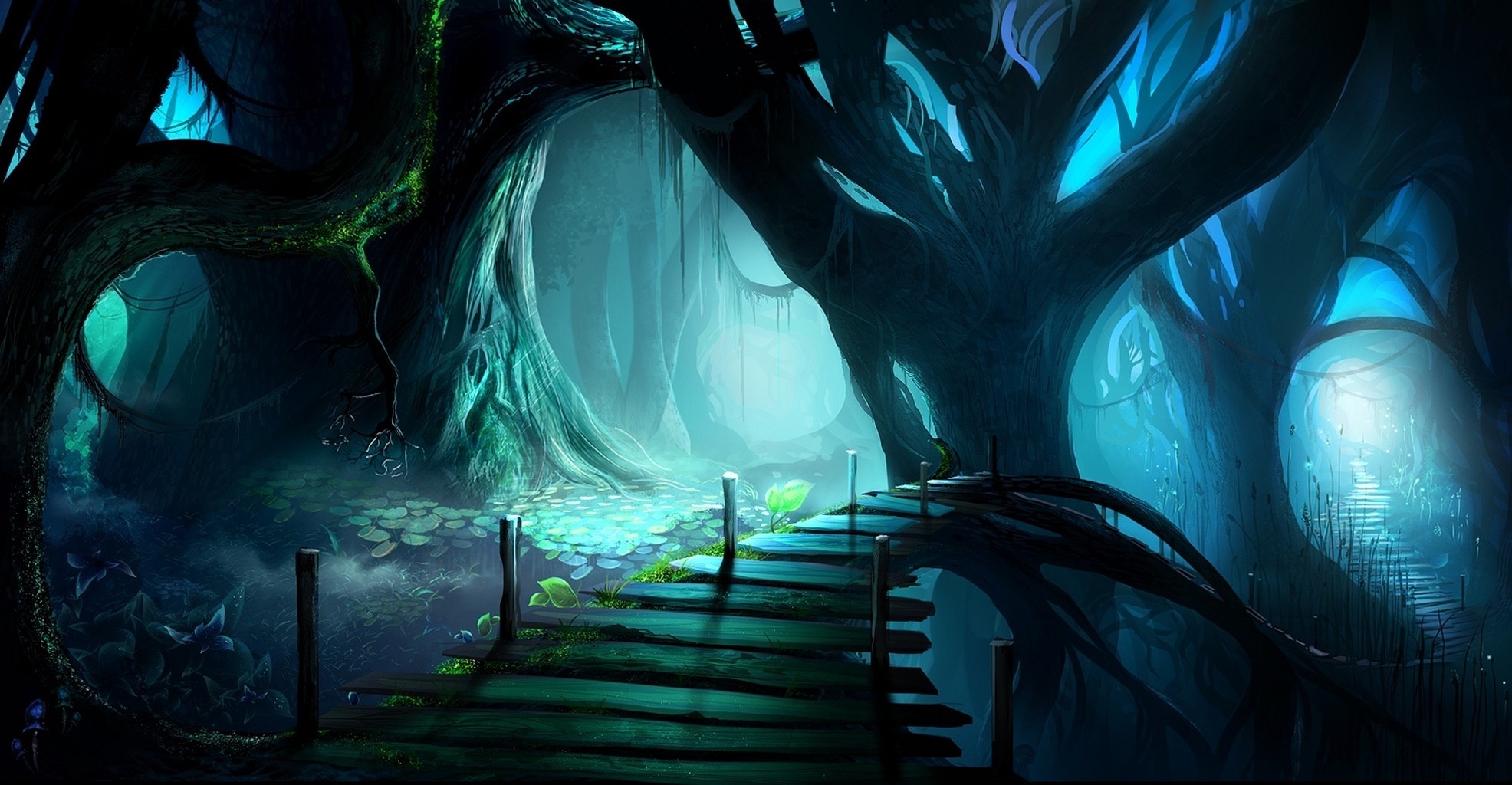 Mysterious Tree Forest Wallpaper Background