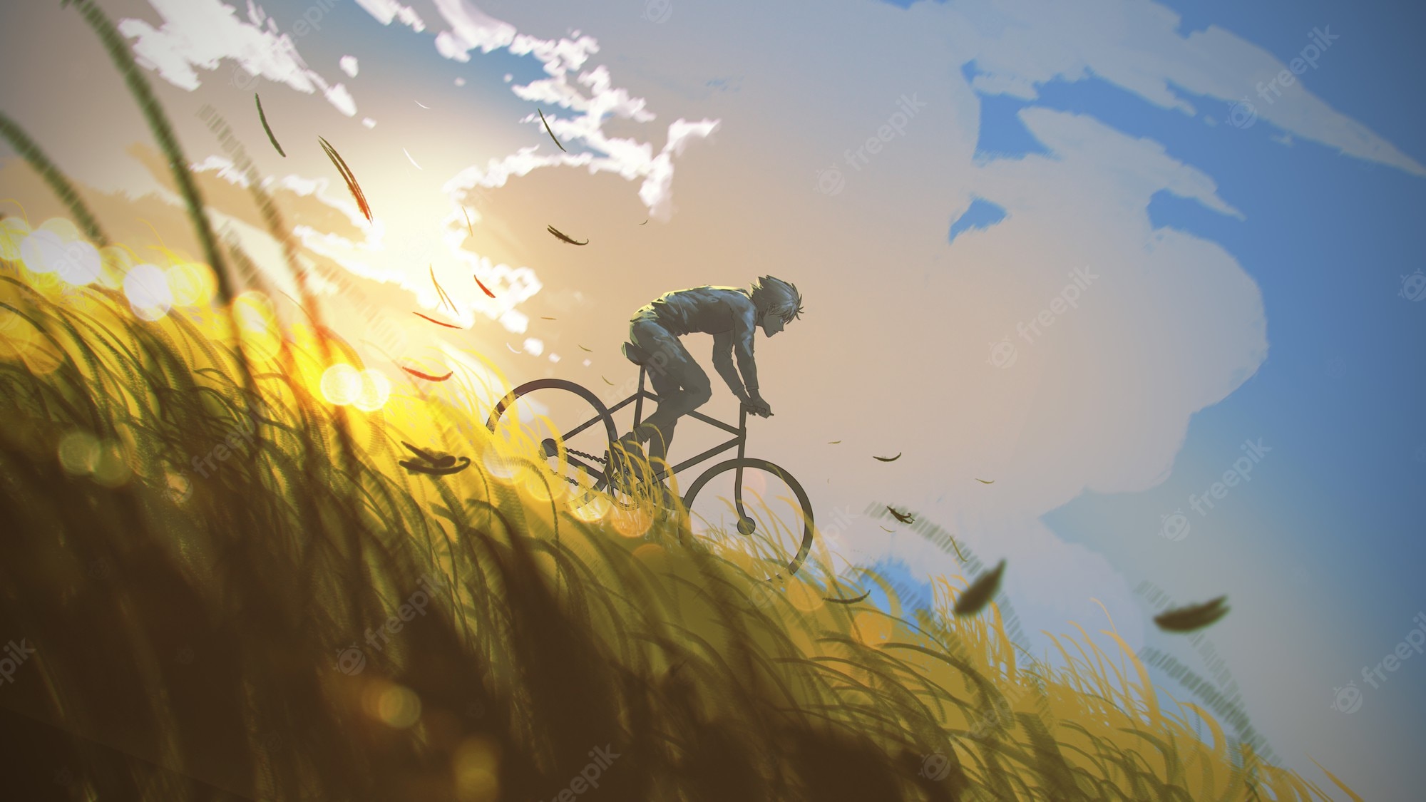 Premium Photo A Man Riding Bicycle Down Hill Digital Art