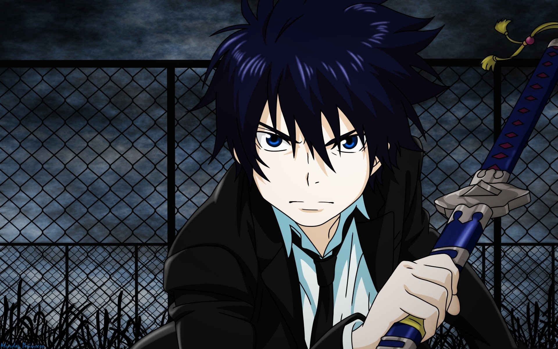 Blue Hair Anime Boys Ao No Exorcist Rin Okumura Swords Wallpaper