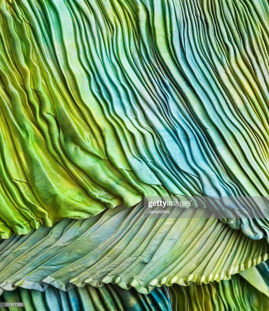 Rich Green Cyan Shibori Silk Scarf Textured Background Pleated