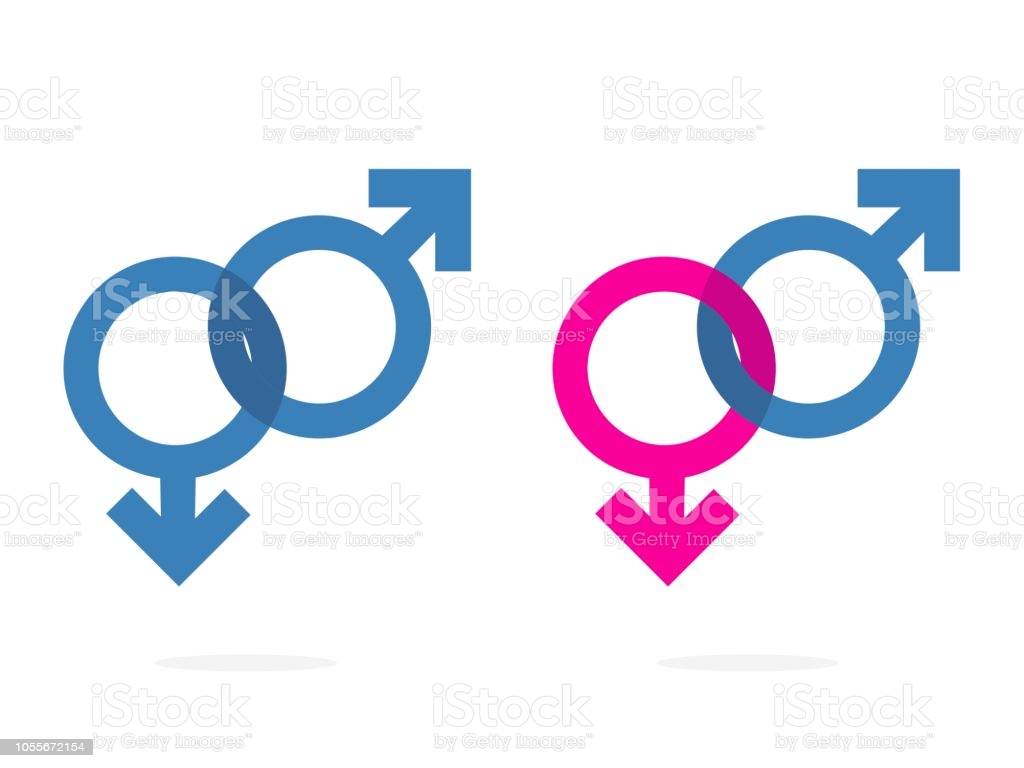 Isolated Man And Gay Signs Pink Blue Color Gender Symbols