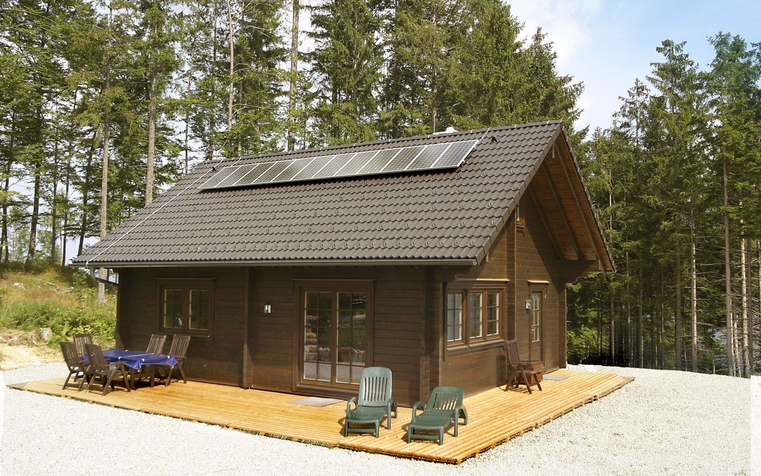 Wallpaper Cottage Forest Solar Panels For Desktop With