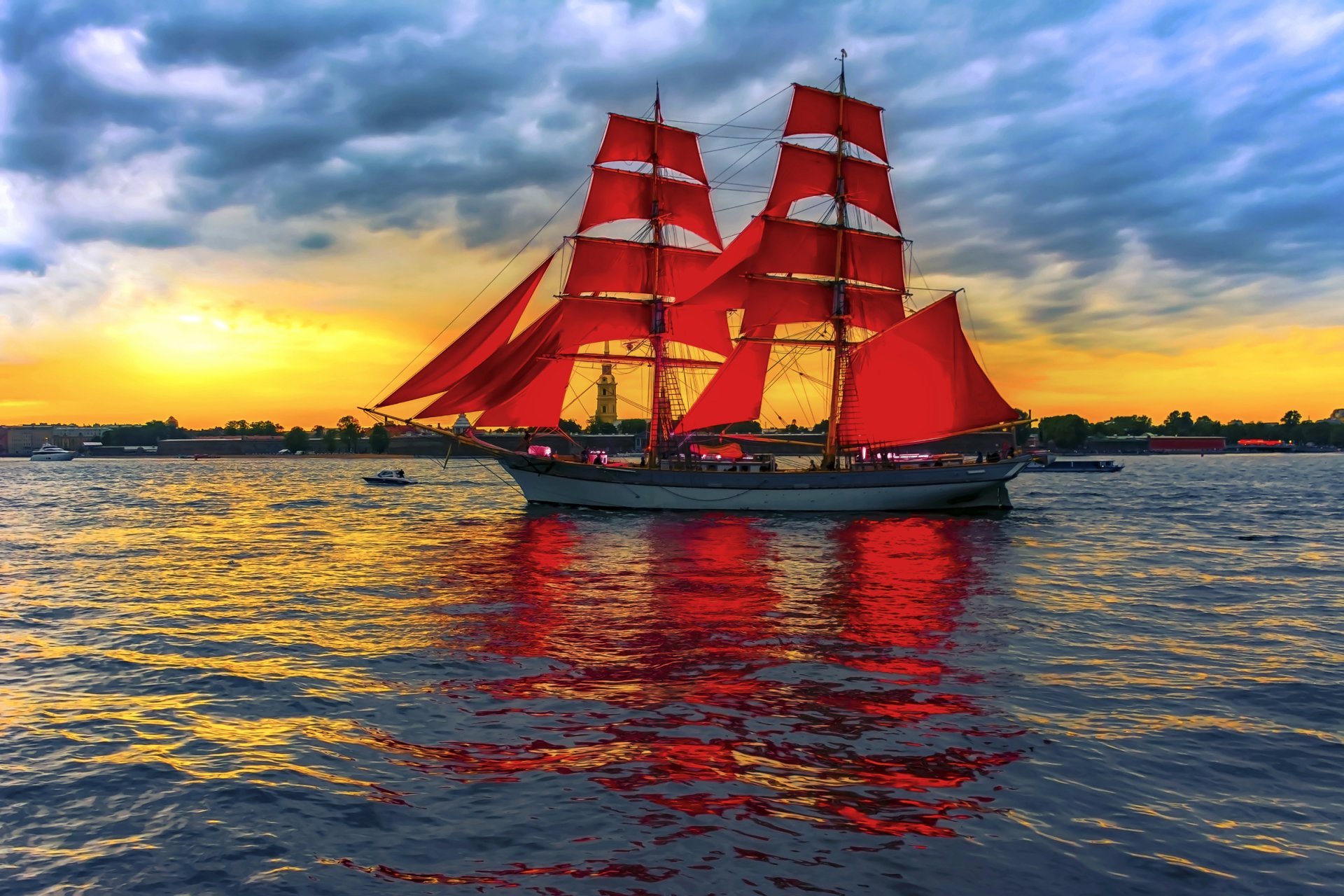 Sunset Sailboat Serenity Wallpaper
