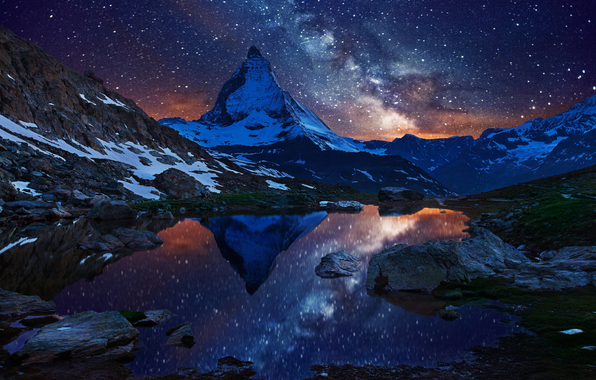 Switzerland Lake Snow Sky Milky Way Wallpaper Photos Pictures