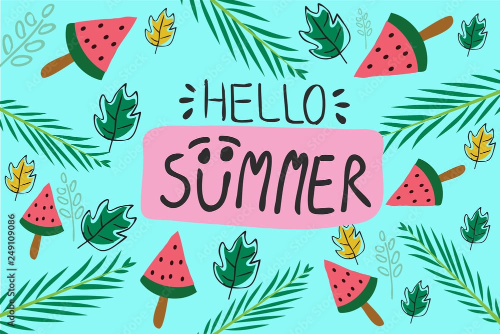 Hello Summer banner holiday logo Trendy texture Summer Wallpaper 1000x667