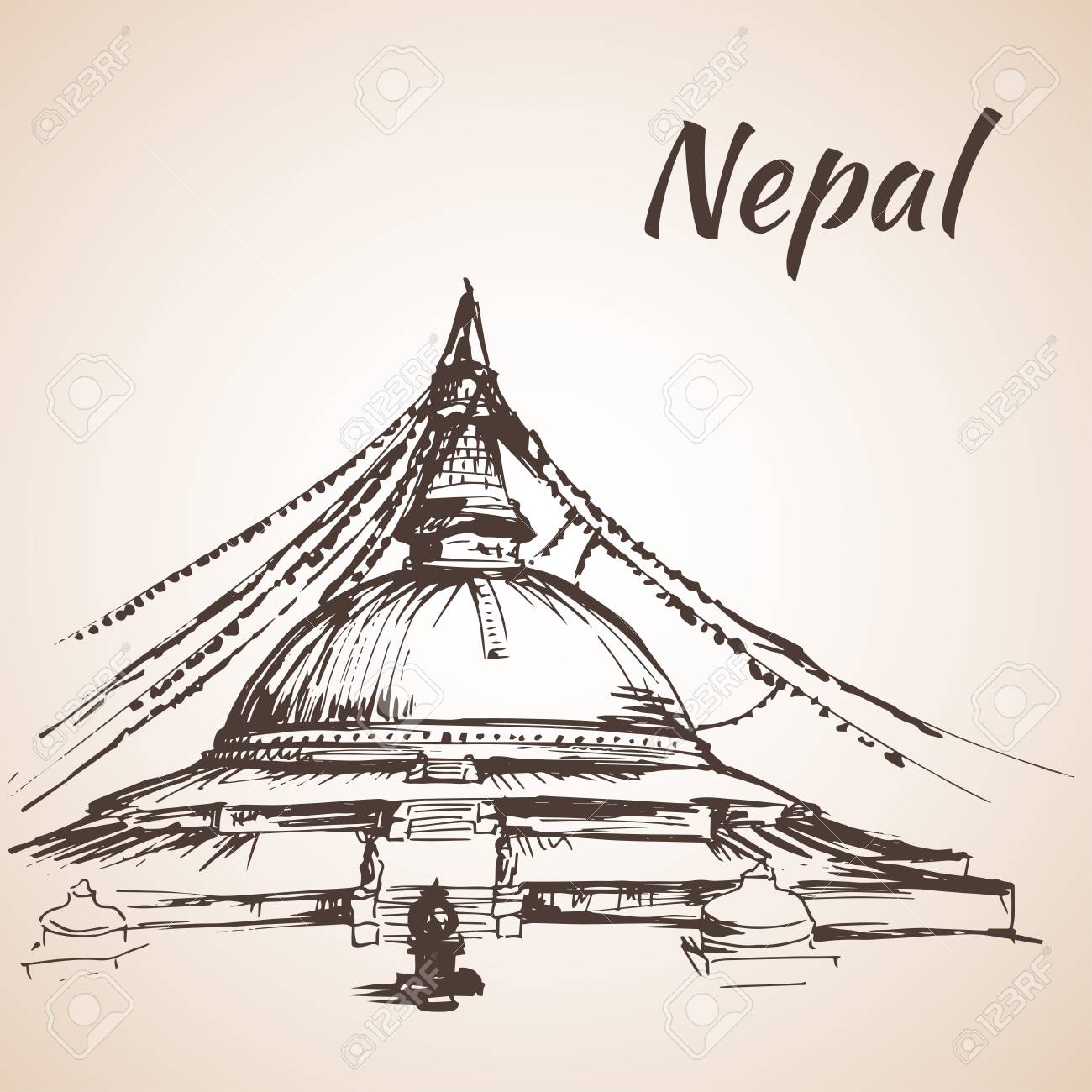 Boudhanath Stupa Kathmandu Nepal Isolated On White Background