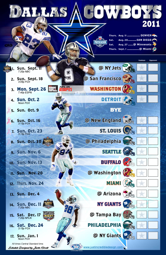 Printable Dallas Cowboys Schedule Online Calendar Site