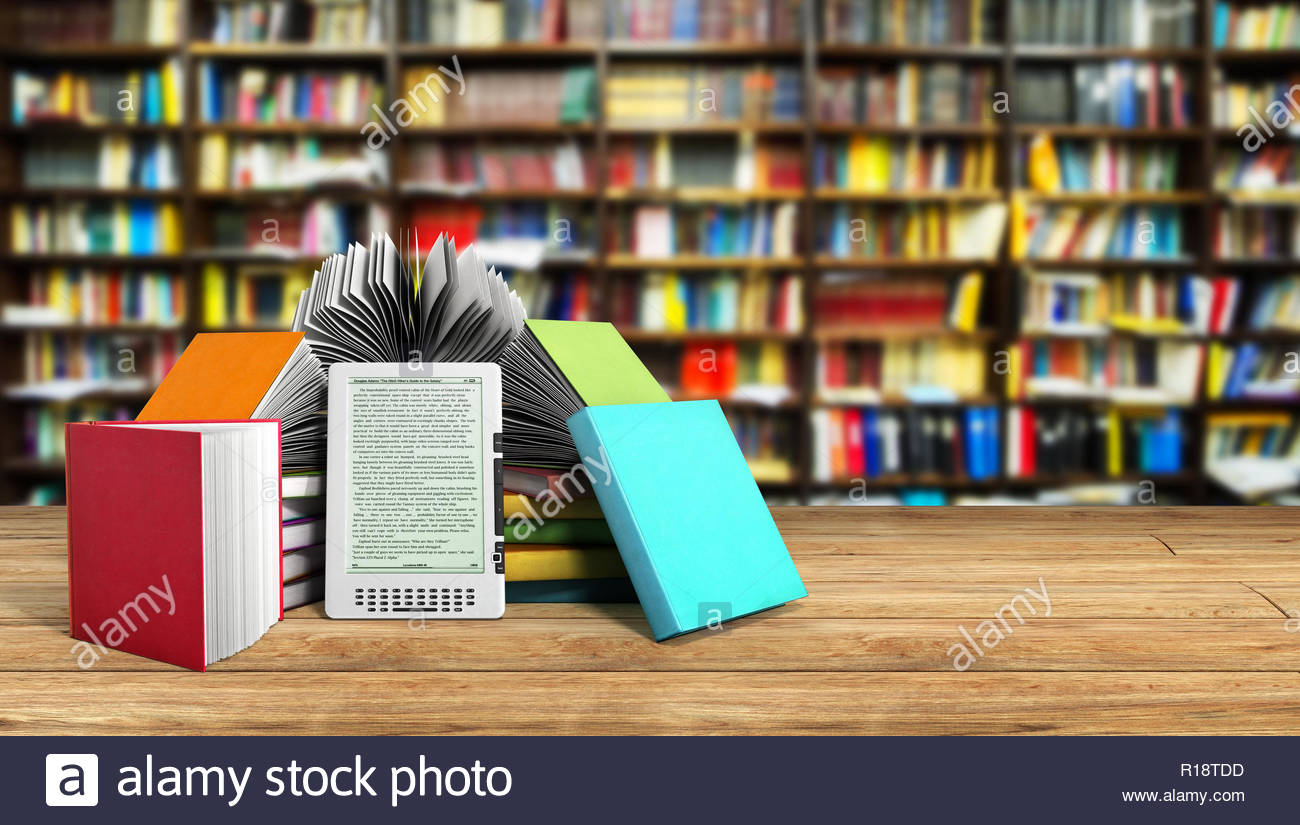 E Book Reader Books And Tablet Library Background 3d Illustration