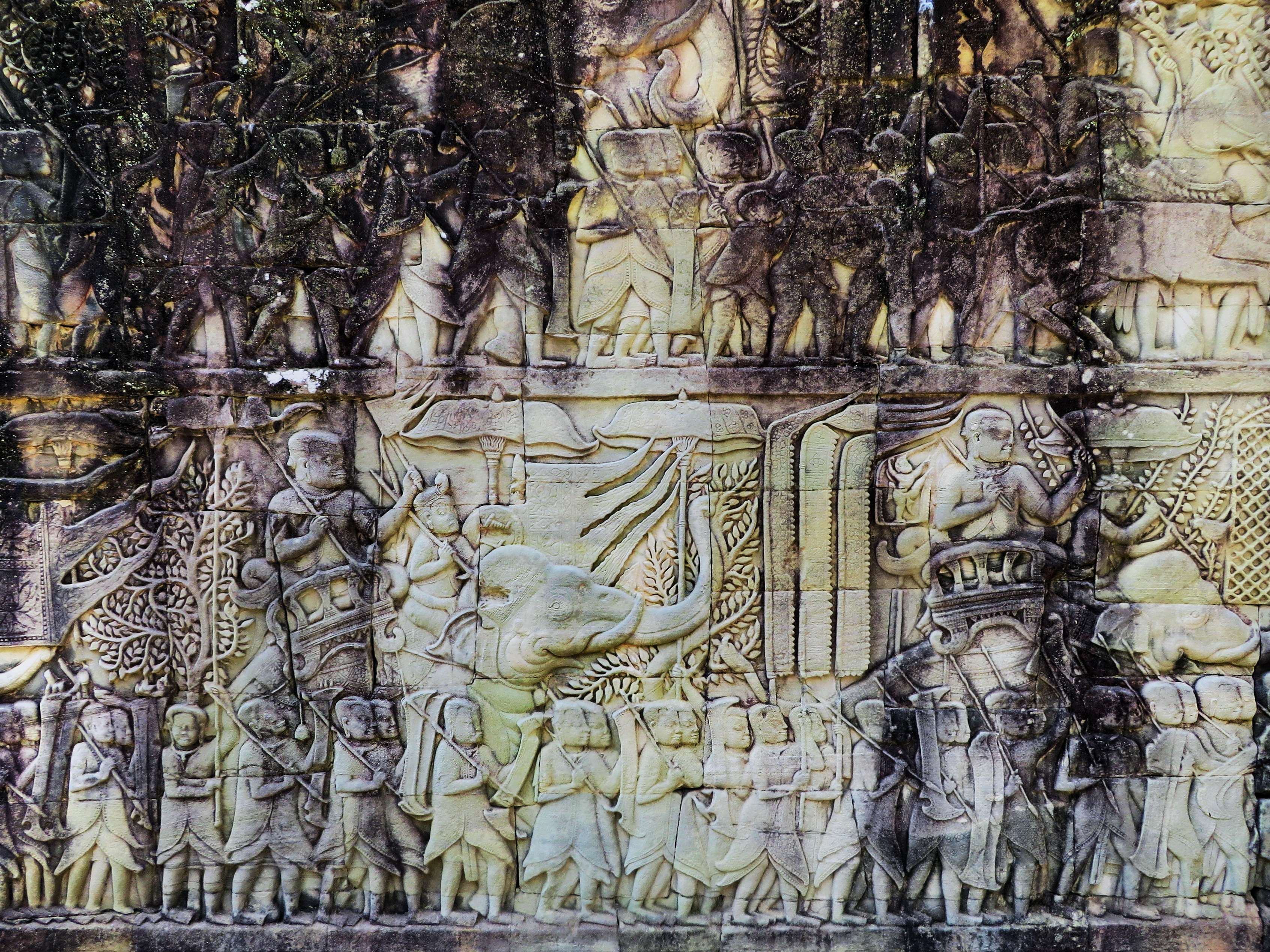 Angkor Thom Bas Relief Bayon Cambodia Ruin Temple