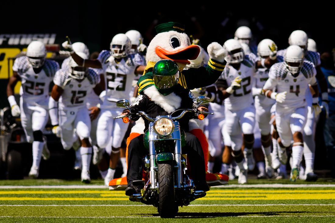 Duck Waves Towards The Oregon Student Section As He Leads Ducks