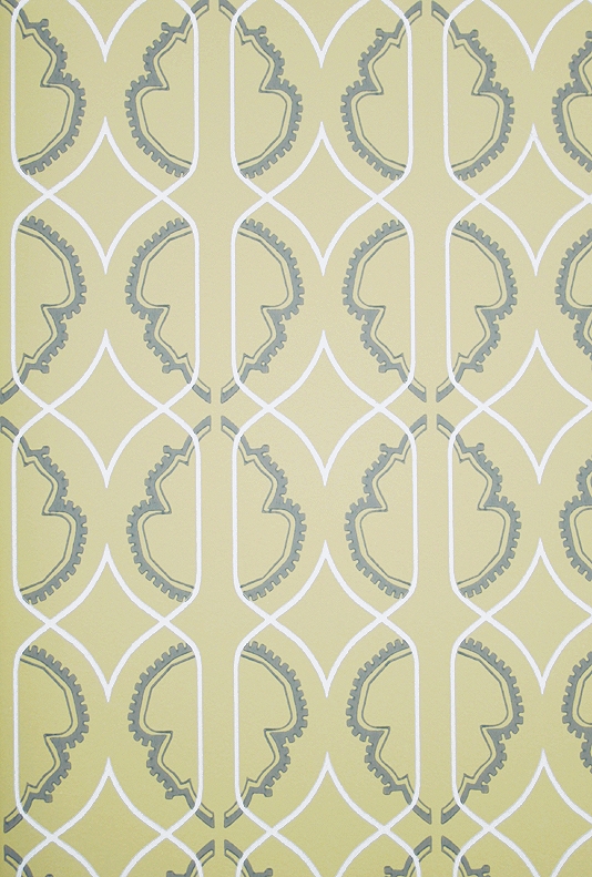  sand yellow wallpaper with geometric design in white and dark grey