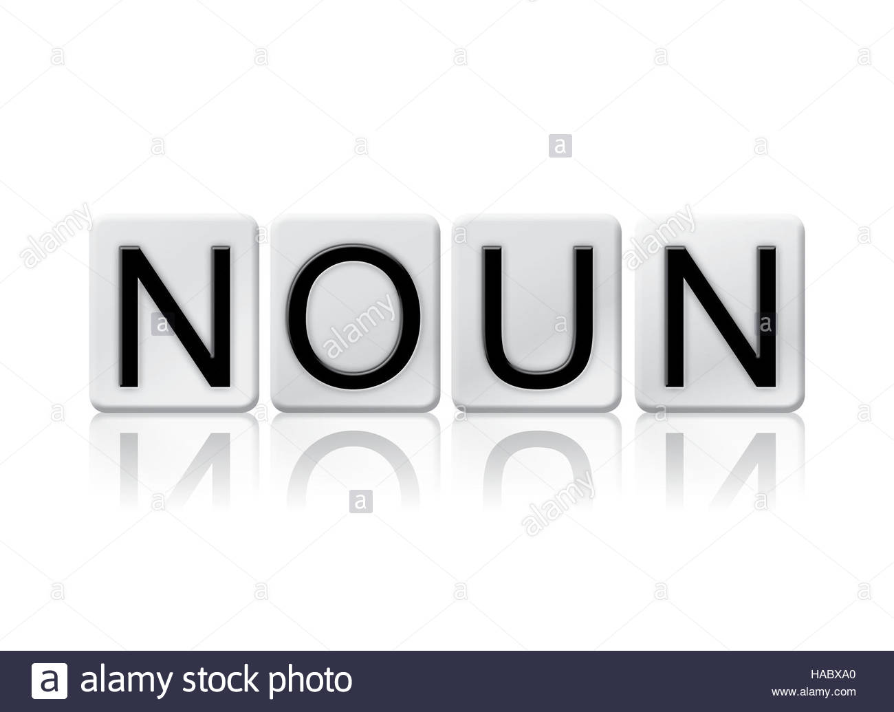 The Word Noun Written In Tile Letters Isolated On A White Stock