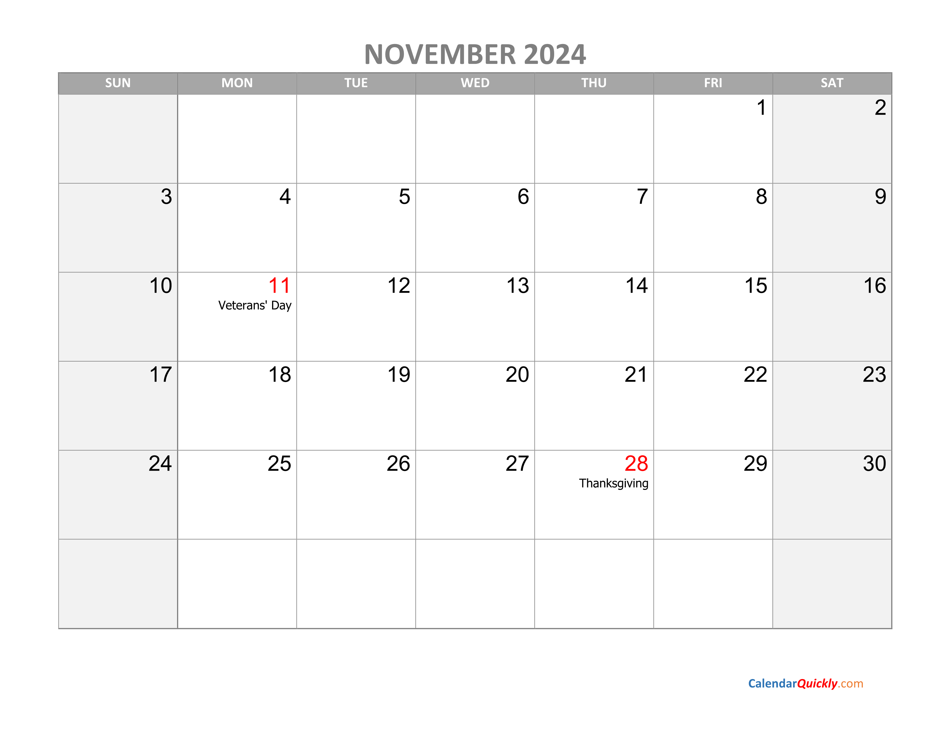 November 2024 Calendar with holidays and events highlighted