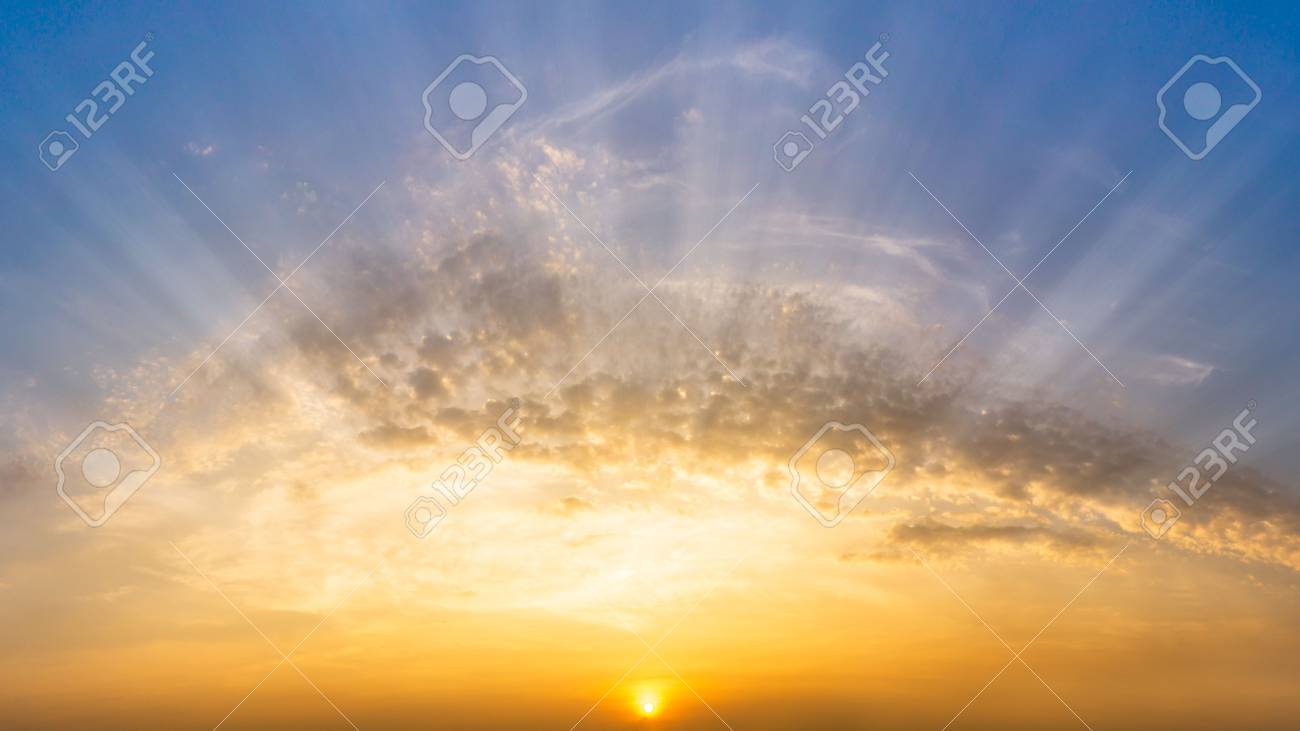 Morning Sunrise Sky And Cloud At Golden Hour Nature Panorama