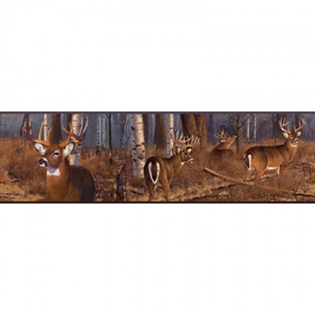 Lake Forest Lodge Deer Border Wildlife Wallpaper Decor