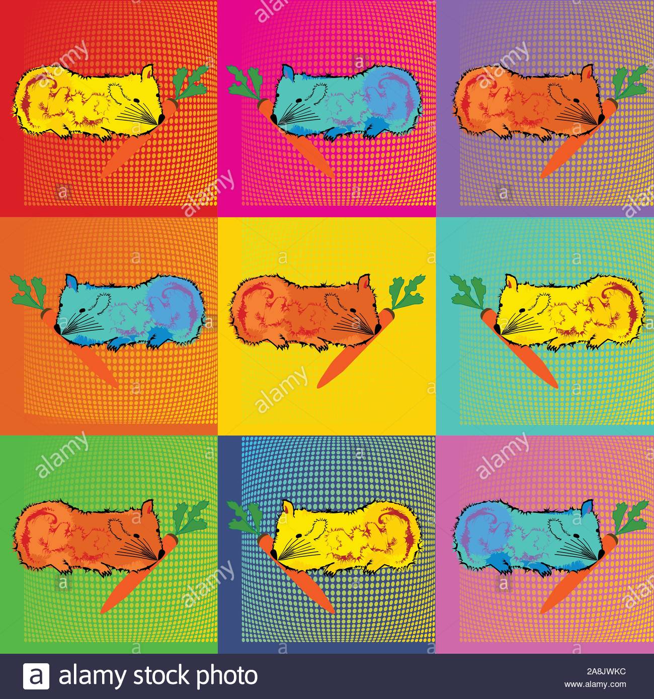 Pop Art Andy Warhol Background Illustration With Colorful Hamster