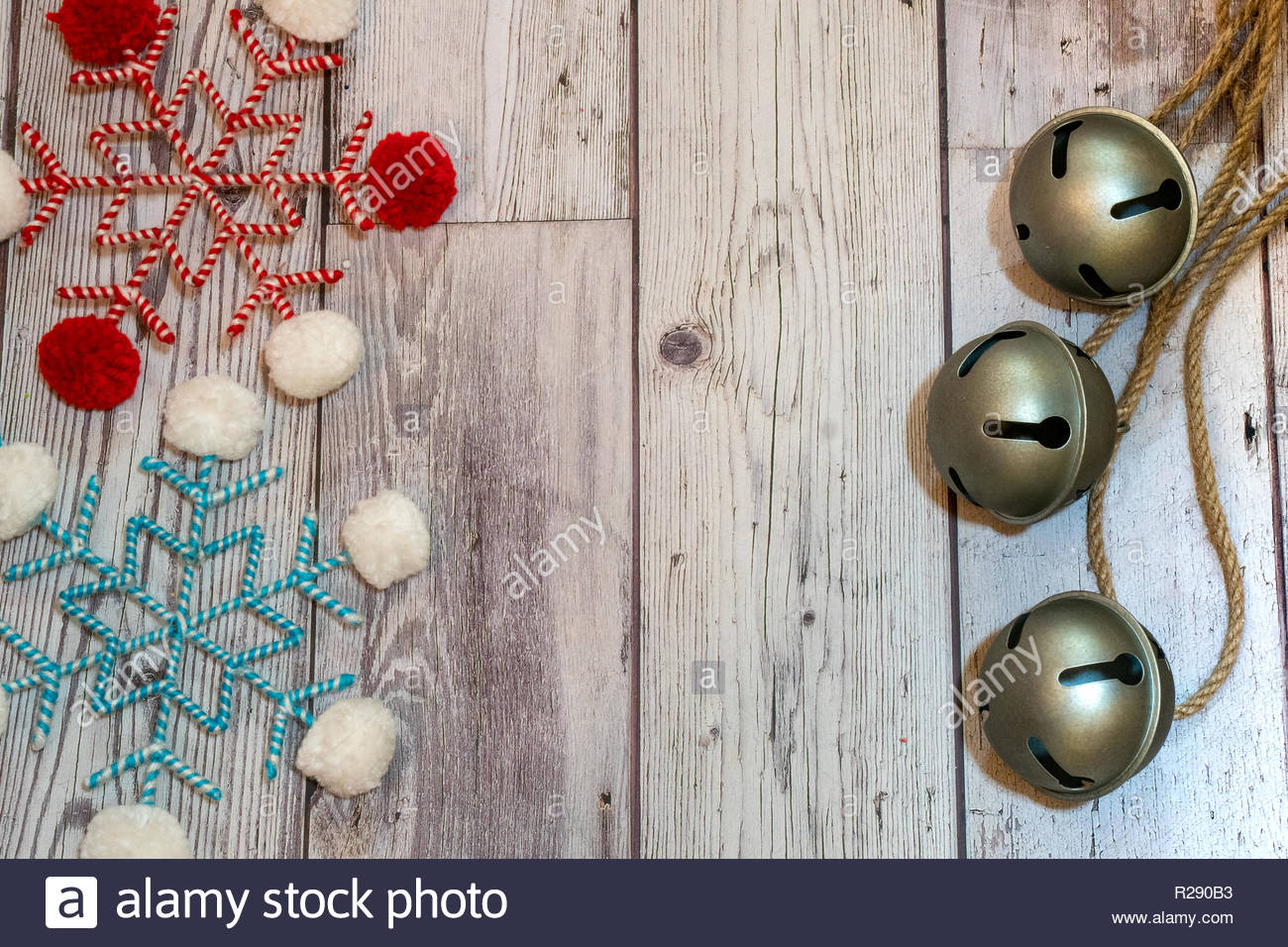 Bakers Twine Fabric Snowflakes And Large Jingle Bells Flatlay On