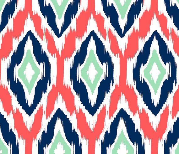  the Yard Coral Navy and Mint Coral Navy Ikat Fabric and Coral