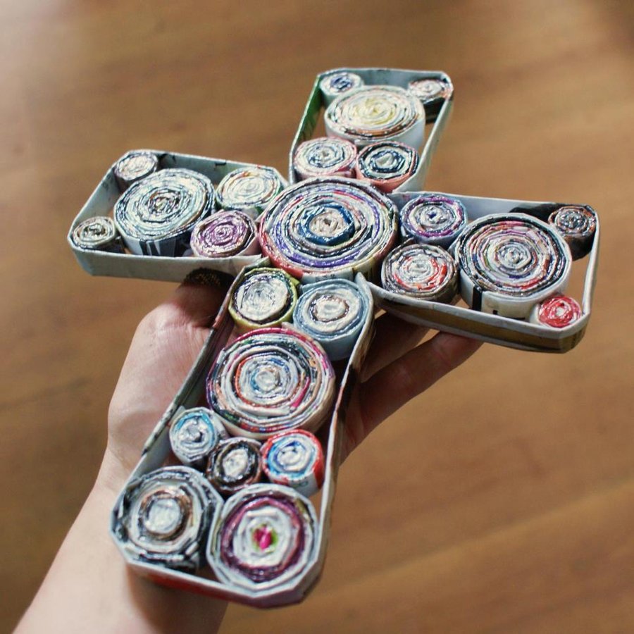 Recycled Magazine Cross By Equi Art