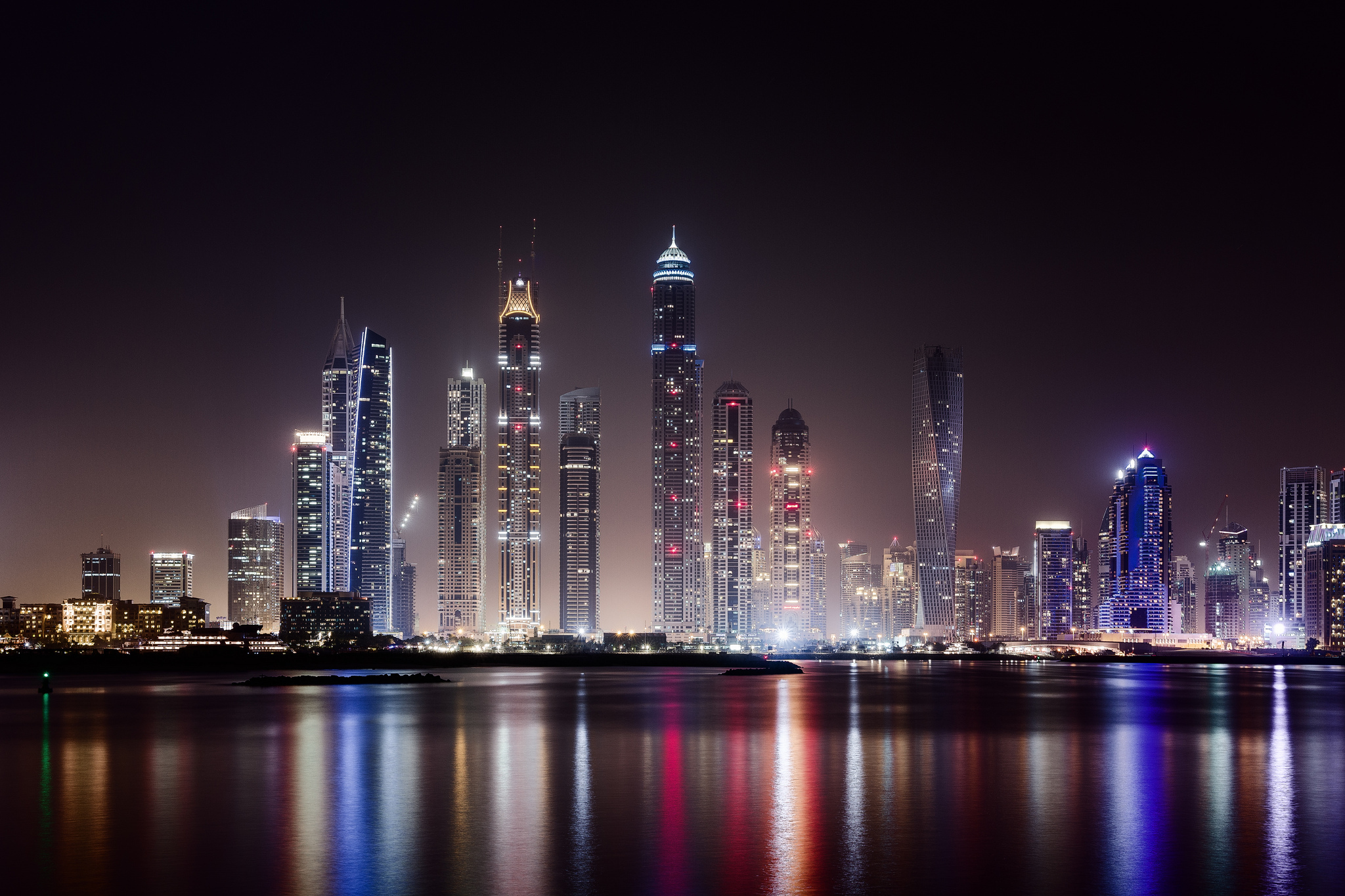 City Dubai Night Wallpaper HD Skyscraper Lights Desktop