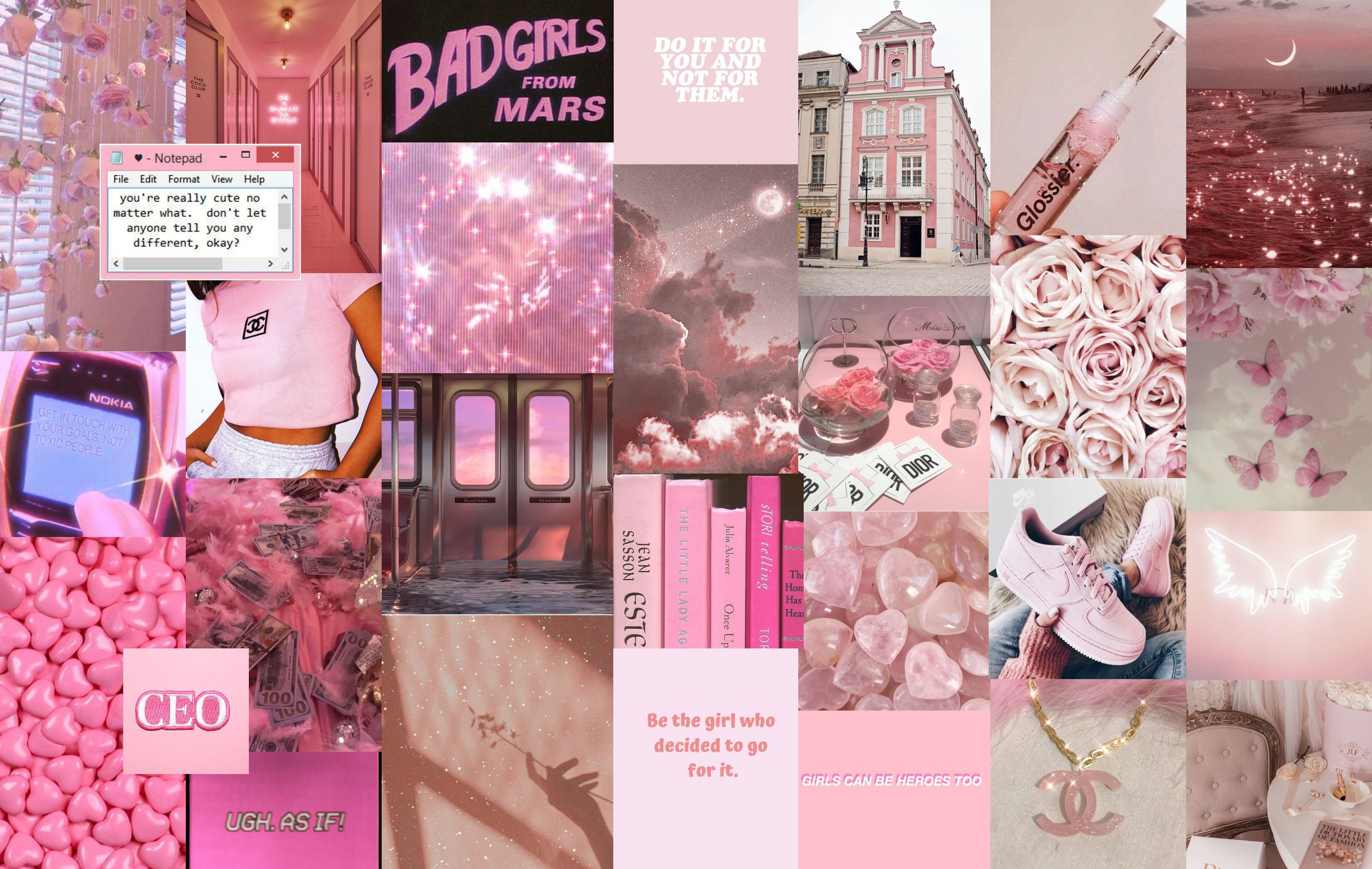Pink Girlycore Aesthetic Collage Desktop Wallpaper