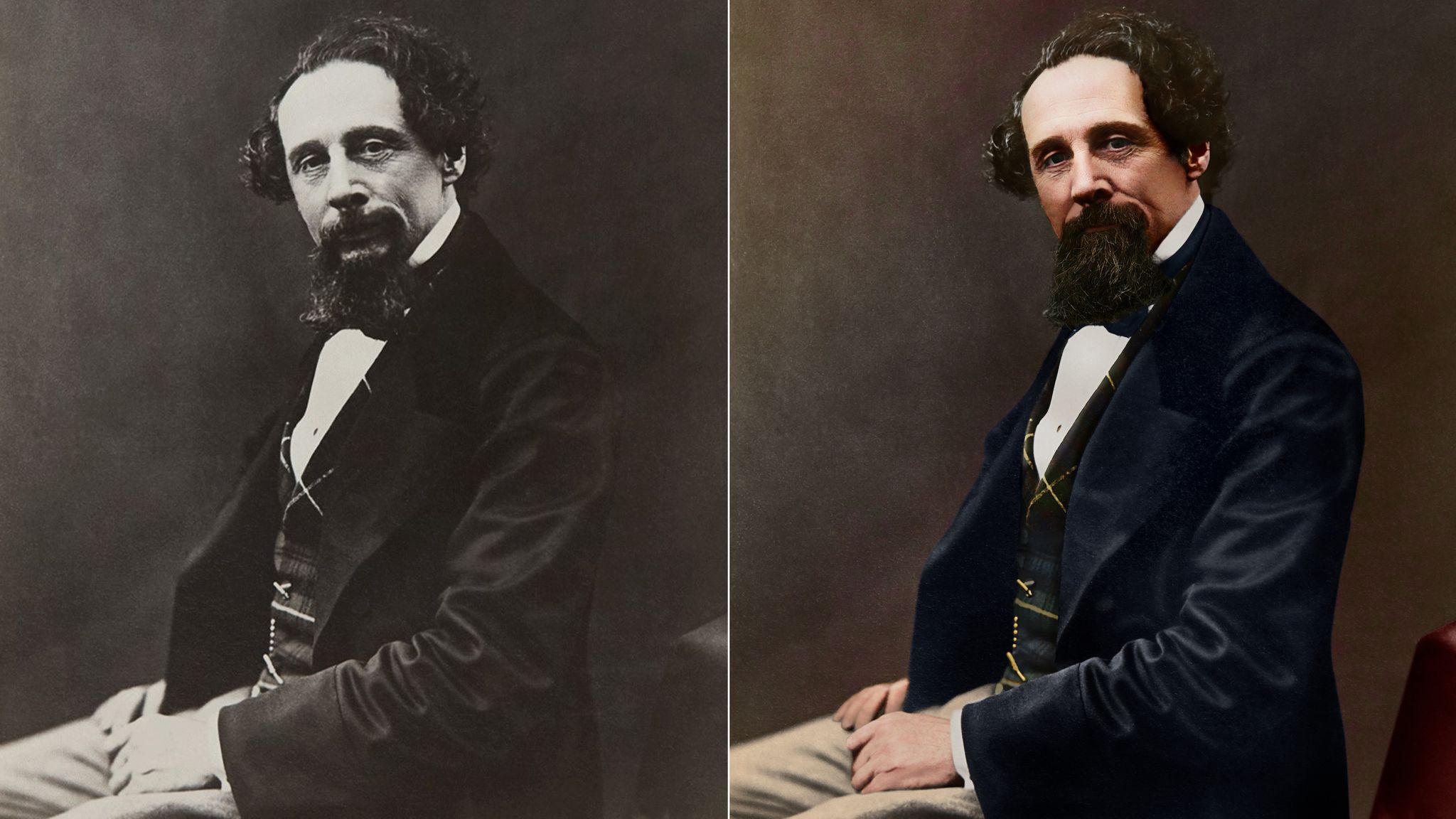Charles Dickens Black And White Image Colourised For New Project
