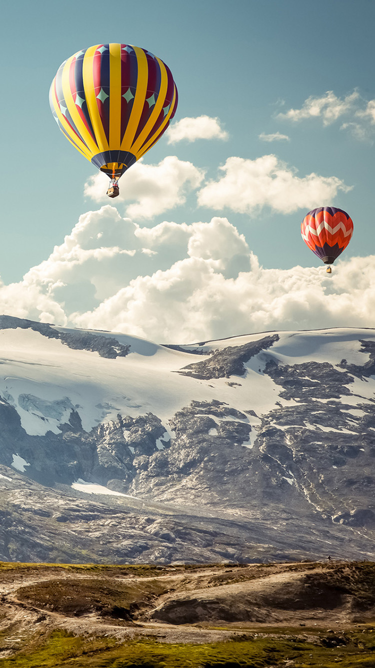 Hot Air Balloon Sky And Mountains iPhone Wallpaper