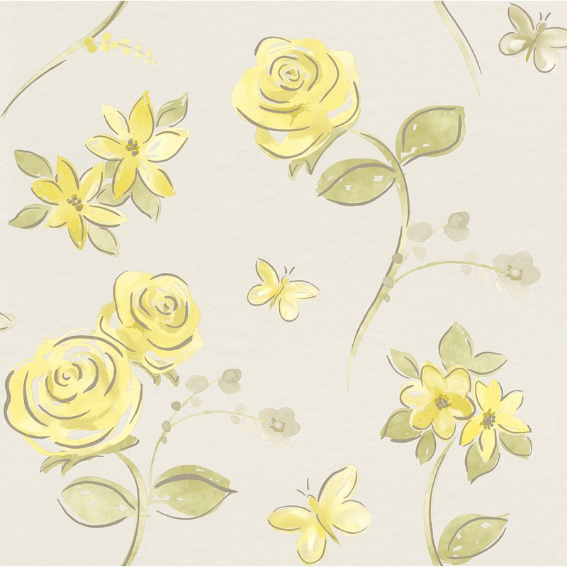 Artizan Butterfly Garden Yellow Ivory Wallpaper By Rasch